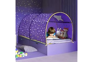 Alvantor Starlight Bed Canopy Dream Kids Play Tents Playhouse Privacy Space Twin Sleeping Indoor Stars Boys Girls Toddlers Pop Up Portable Frame Curtains Purple, Patent Pending