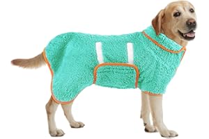 Bienbee Dog Bathrobe, Quick Drying Super Absorbent Dog Robes for After Bath, Warm Keeping Dogs Towel, Dogs Bath Supplies, Lake Green L