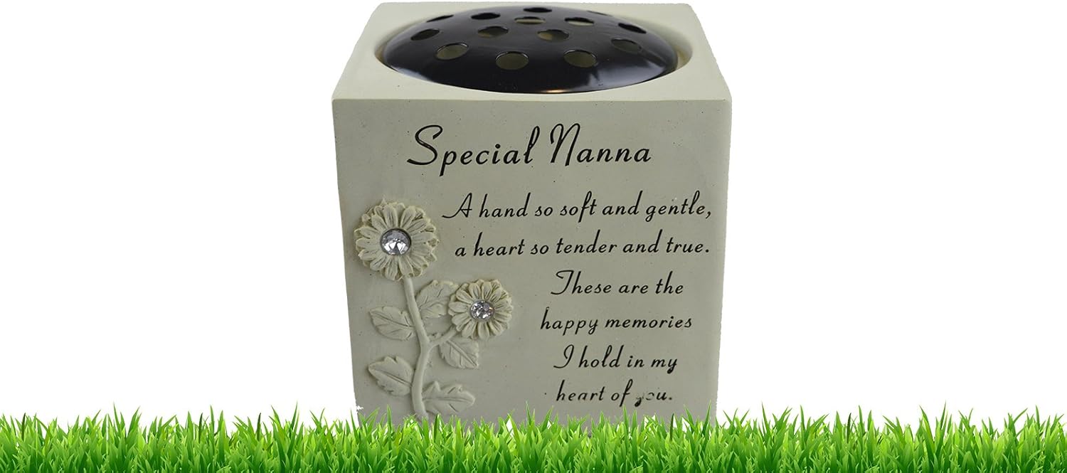 Memorial Graveside Pot Verse Flowers Diamante Rose Grave Pot Vase Special Missed - Special Nanna, 13.5cm (L) x 13.5cm (W) x 14cm (H)