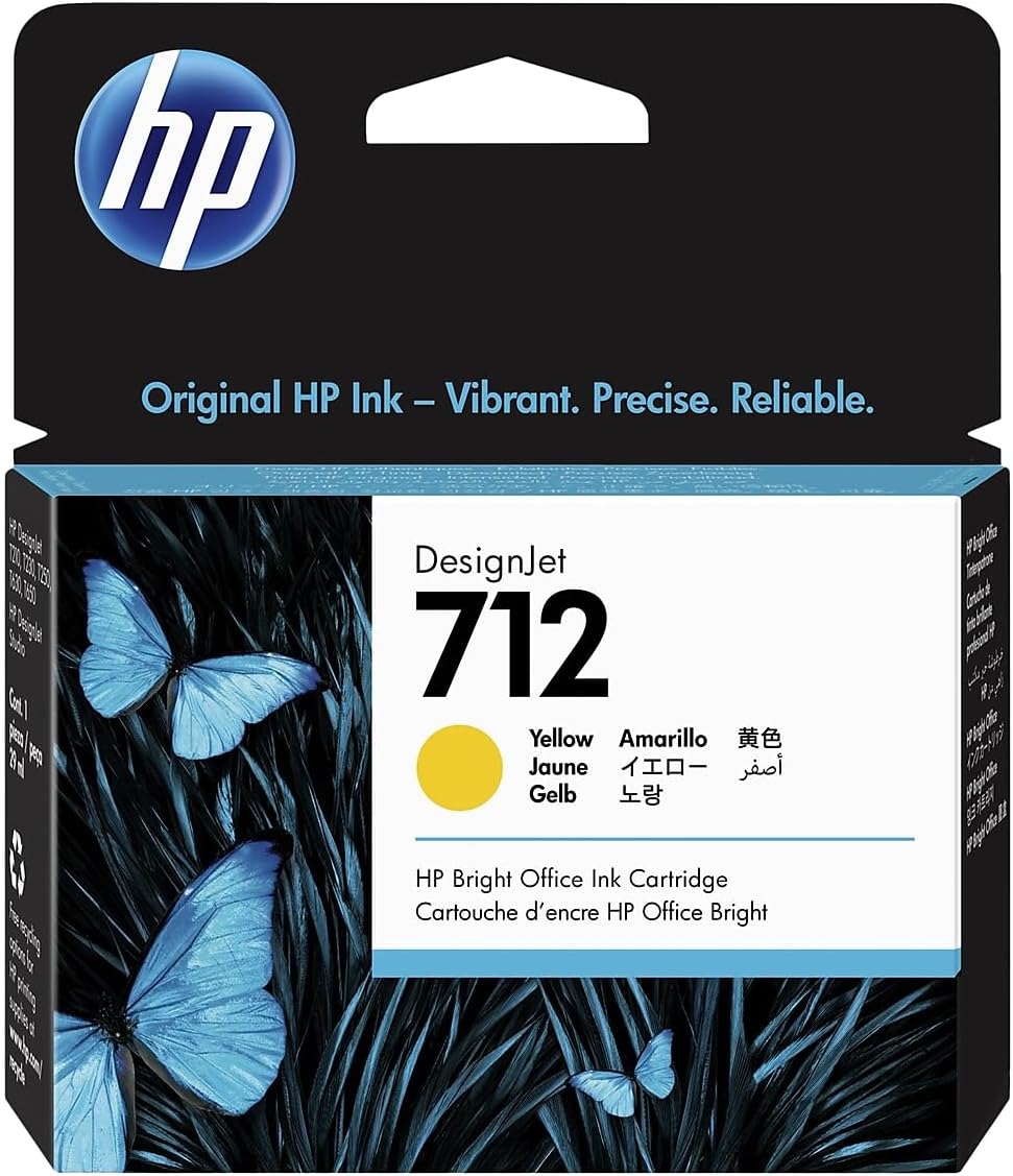 HP 712 Yellow Original Ink Cartridge for DesignJet T650 T630 T250 T230 Studio
