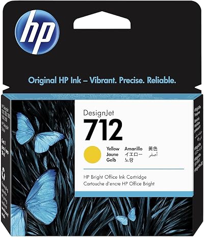 HP 712 Yellow Original Ink Cartridge for DesignJet T650 T630 T250 T230 Studio