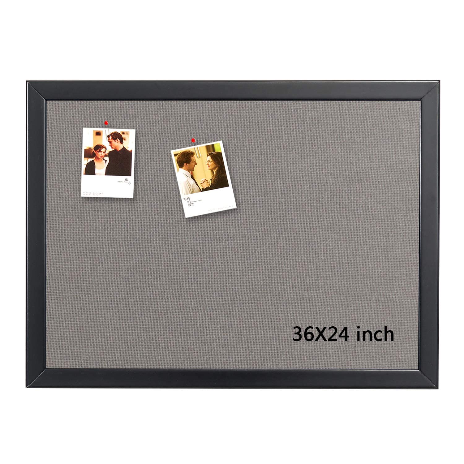 Photo 1 of Bulletin Board 36 x 24 Inch, 100% Wood Framed Canvas Cork Board with Grey Fabric, Wall Mounted Notice Board for Home Office School
