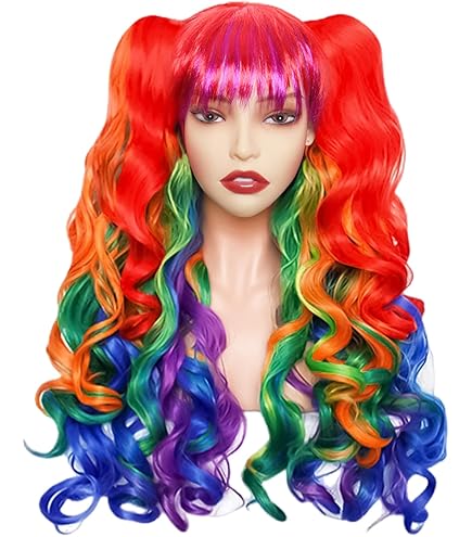 Women Rainbow-colored Heat Resistant Wavy Curly Cosplay Halloween Bob Party Wig Amazon.com : BUFASHION 14 main image 4
