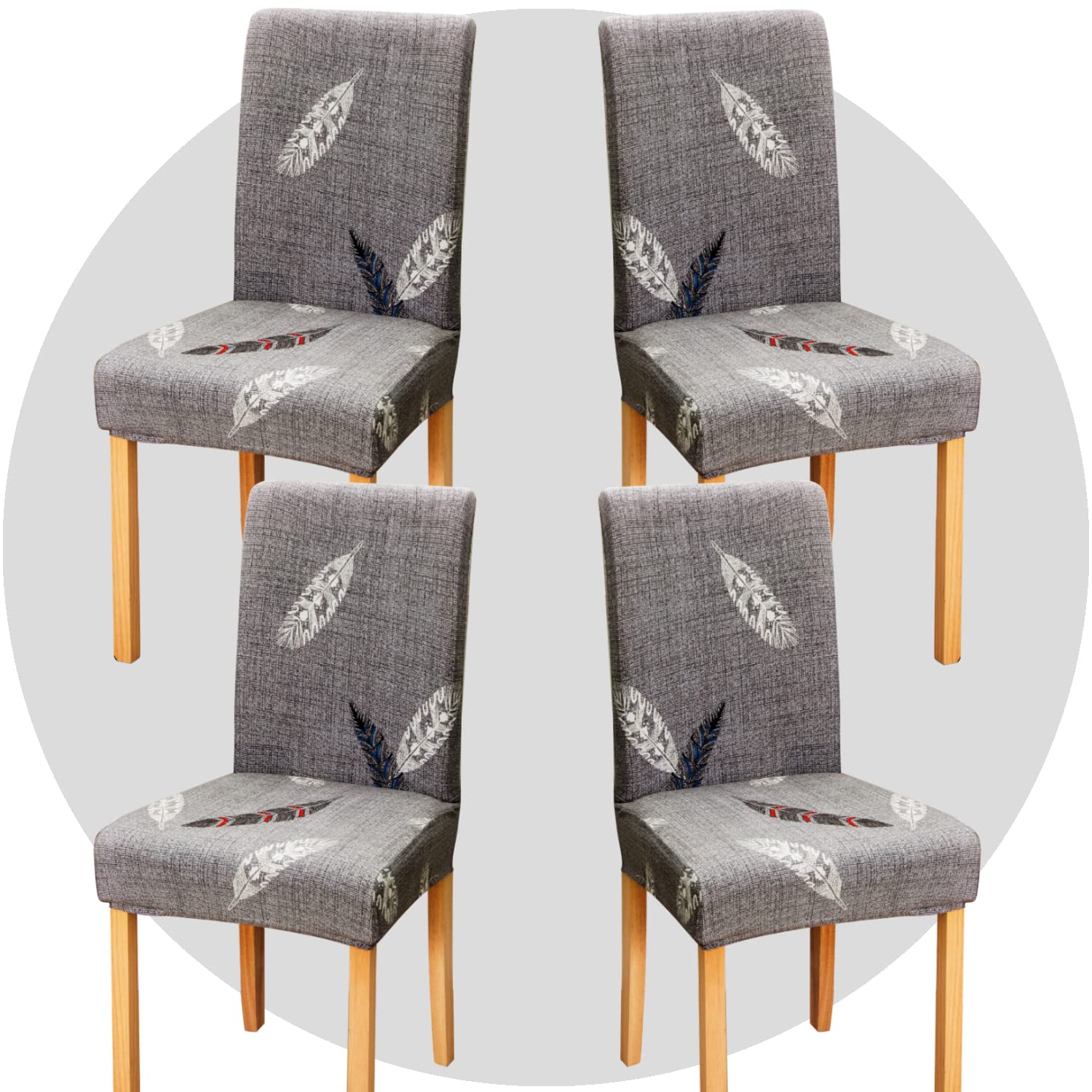 TOMMO Dining Room Chair Covers Set of 4, Stretch Removable Washable Spandex Dining Chair Slipcovers Protectors, Kitchen Chair Covers for Dining Room Party Hotel Ceremony Banquet (Gray feathers)