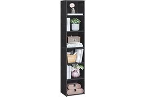 VASAGLE Custos Collection - Bookshelf, 6-Tier Bookcase, Book Shelf, Open Storage Shelf, 9.4 x 11.9 x 63.3 Inches, for Living Room, Home Office, Dinning Room, Ebony Black ULBC411B01