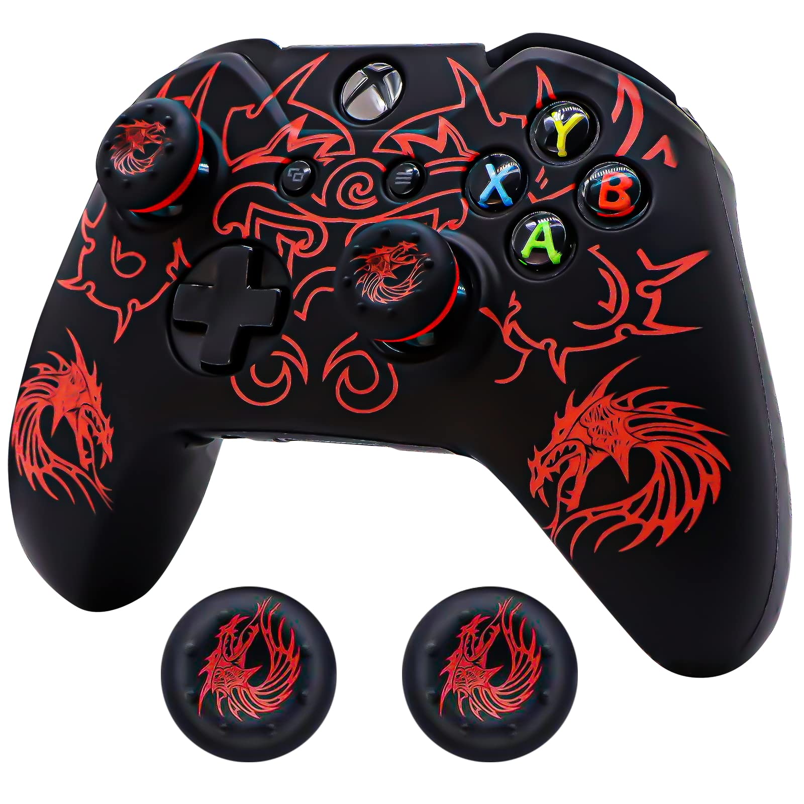 Controller Skin for Xbox-One, BRHE Anti-Slip Silicone Cover Protector Case Accessories Set for Microsoft Xbox 1 Wireless/Wired Gamepad Joystick with 2 Thumb Grips Caps (Red)