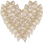 Micomon 50pcs 1.2-Inch Mini Ribbon Bows for Crafts Small Ivory Bows Christmas Decoration Embalishement Scrapbooking(Ivory)