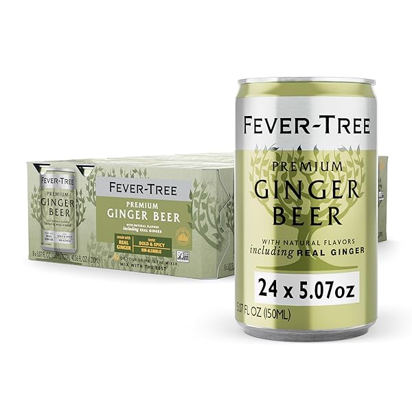 FEVER TREE GINGER BEER – PREMIUM QUALITY MIXER – REFRESHING BEVERAGE FOR COCKTAILS & MOCKTAILS. NATURALLY SOURCED INGREDIENTS, NO ARTIFICIAL SWEETENERS OR COLORS – 150 ML CANS – PACK OF 24