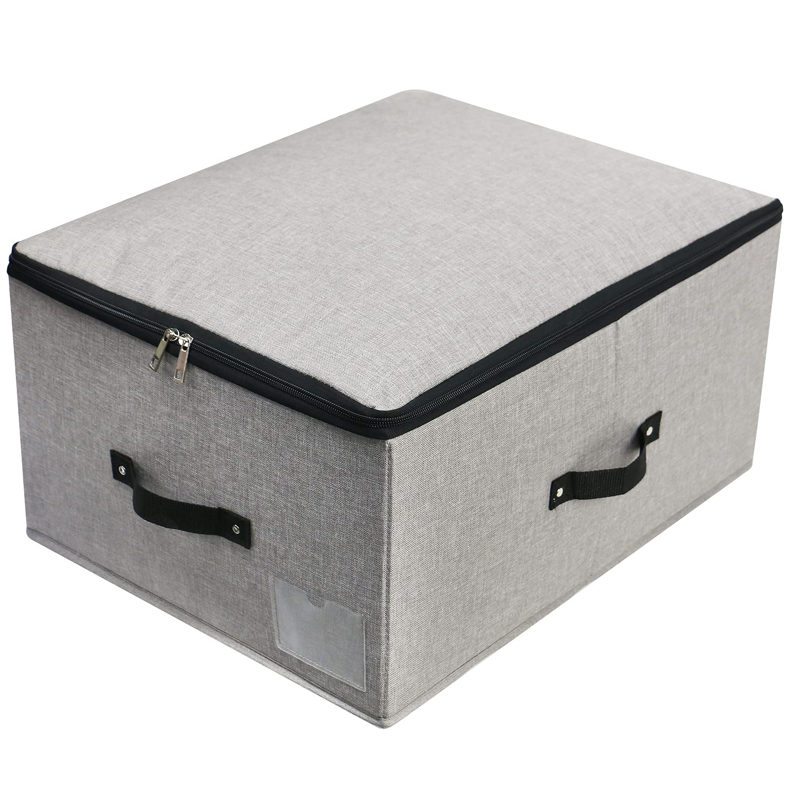 Omygarden Foldable Lidded Storage Bin with Divider Board, 4 Handles, Zipper lid, Blankets Clothes Quilts Storage Box Organizer for Bedroom Closet Shelf, 52×40×26cm, Dark Grey