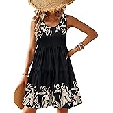 Zeagoo Womens Summer Sundress Boho Floral Casual Tank Dresses with Pockets Sleeveless Tiered Swing A Line Beach Dress