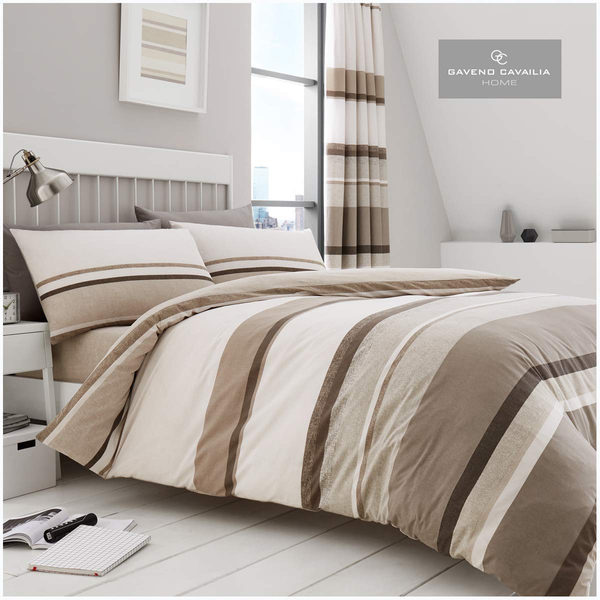 Gaveno Cavailia Luxurious HUDSON Bed Set with Duvet Cover and Pillow Cases, Polyester-Cotton, Natural, King