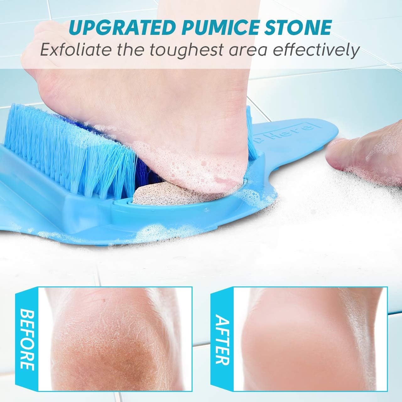 BESKAR Shower Foot Scrubber with Pumice Stone, Foot Clean, Smooth, Exfoliate & Massager Without Bending in The Shower or Bathtub, Foot Dead Skin & Callus Remover- Upgraded Non Slip with Suction Cups: Health & Personal Care