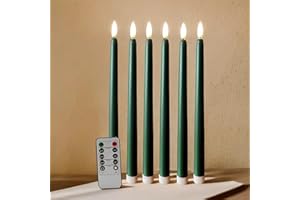 Ni-JASW Green Flameless Taper Candles with Remote Timer, Flickering Battery Operated LED Candlesticks Set of 6
