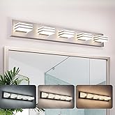 yumcrelect LED Wall Brushed Nickel Vanity Lights for Bathroom Light Fixtures 30W Adjust 3 Colors Modern Bath Lighing Over Mirror LED Vanity Light (5-Light,34inch)