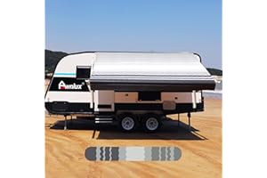 AWNLUX RV Awning Fabric Replacement Waterproof Vinyl Shade Screen for Awnings Camping Universal Fit Fabric Sun Shade UV Sun Blocker Canopy RV Awning Shade Shelter Black Strip-15'(Fabric 14'2")