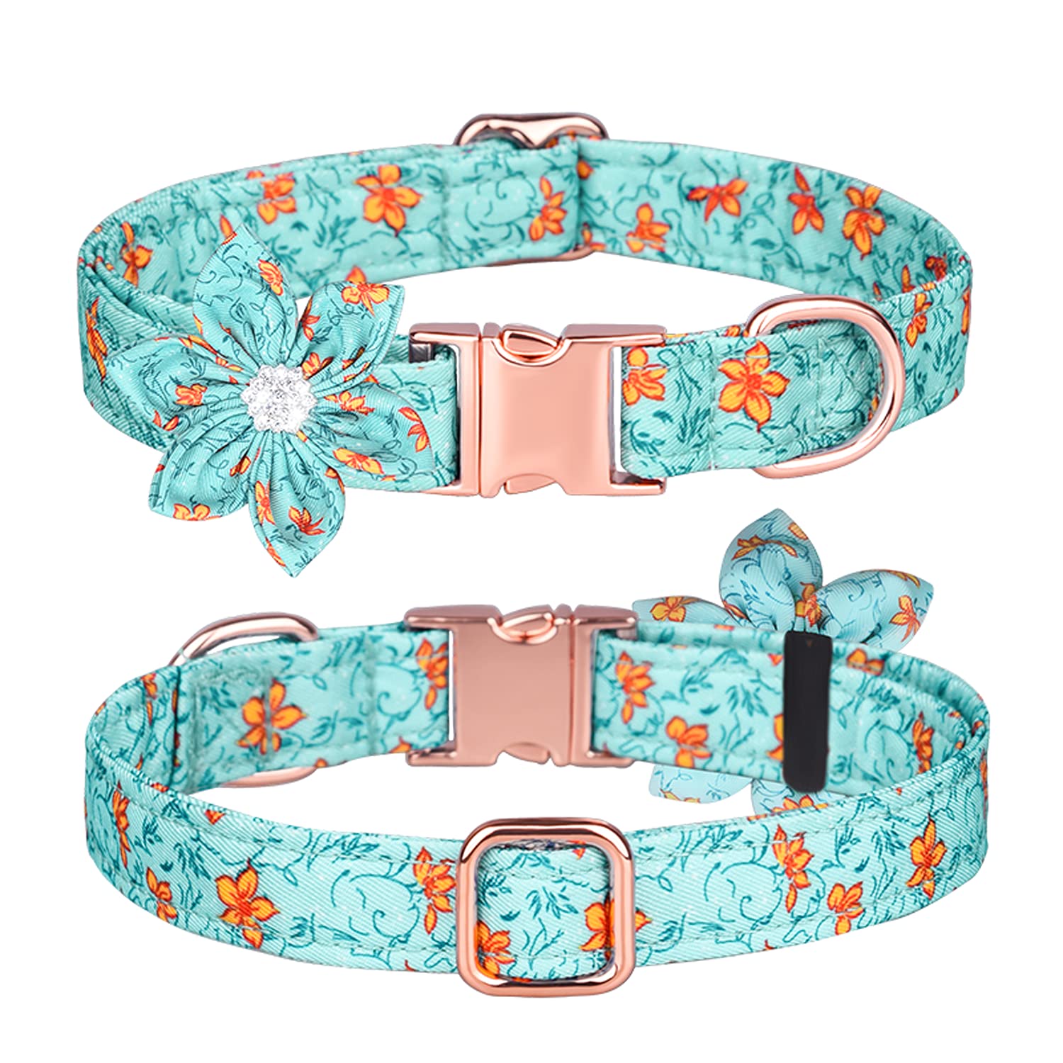 haoyueer Dog Collar,Rhinestone Flower Girl Dog Collar Puppy Collar Floral Pattern Dog Collar Cute Dog Collar with Detachable Rhinestone Flower for Female Dogs Small Medium Large (M, Blue)