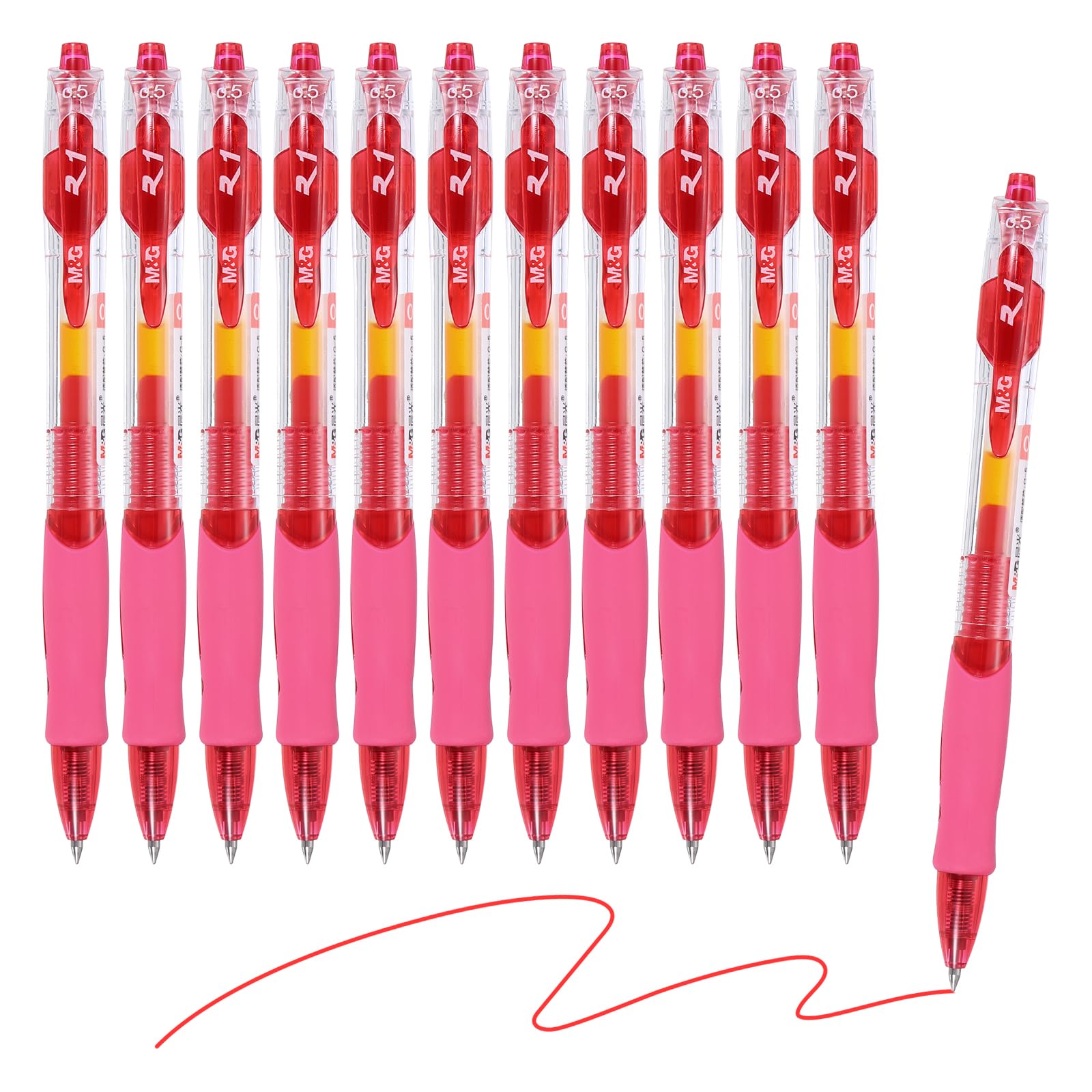 M&G Gel Pen Medium Point 0.5mm, 12 Pack Quick Dry Smooth Retractable Red Gel Ink Rollerball Pen for Home Office Writing Note Taking Journaling Business, Style 2
