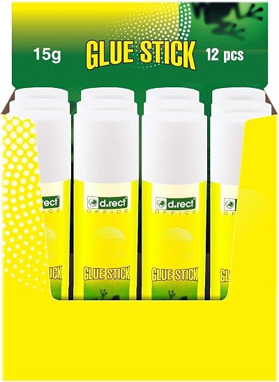 D.RECT Glue Stick 15g PVA Adhesive for Craft Scrapbooking Pack of 12