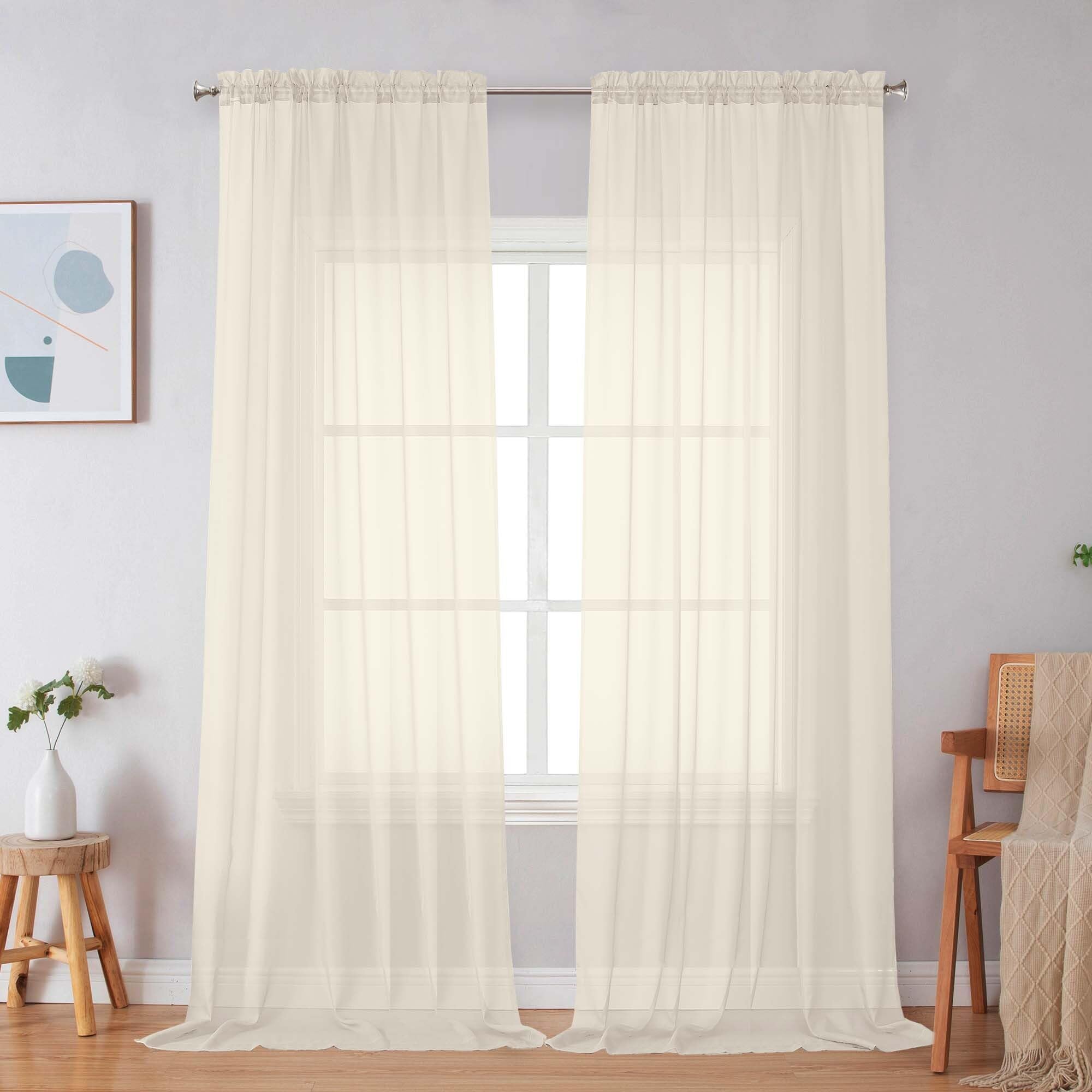 Photo 1 of Simplebrand Cream Red Sheer Curtains 96 Inches Long, Light Filtering Rod Pocket Solid Color Window Sheer Curtain Panels, Elegant Curtains & Drapes for Living Room, Bedroom 2 Panels, 59" W x 96" L
