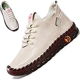 CrazySavage Women's Leather Soft Beef Tendon Bottom Flat Loafers Leisure Slip Ons Handmade Orthotic Round Toe Breathable Non-Slip Mom Walking Shoe