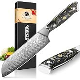KEENZO Santoku knife 7 inch, Sharp Chef Knife, Professional kitchen knives,Japanese Hand Forged 67 Layers Hammered Damascus Steel Cooking Knife,Gold Foil Resin Handle with gift box