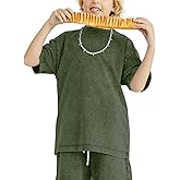 Flygo Boys Girls Cotton T-Shirts Kids Acid Wash Tshirt Summer Unisex Casual Short Sleeve Loose Basic Tee Top