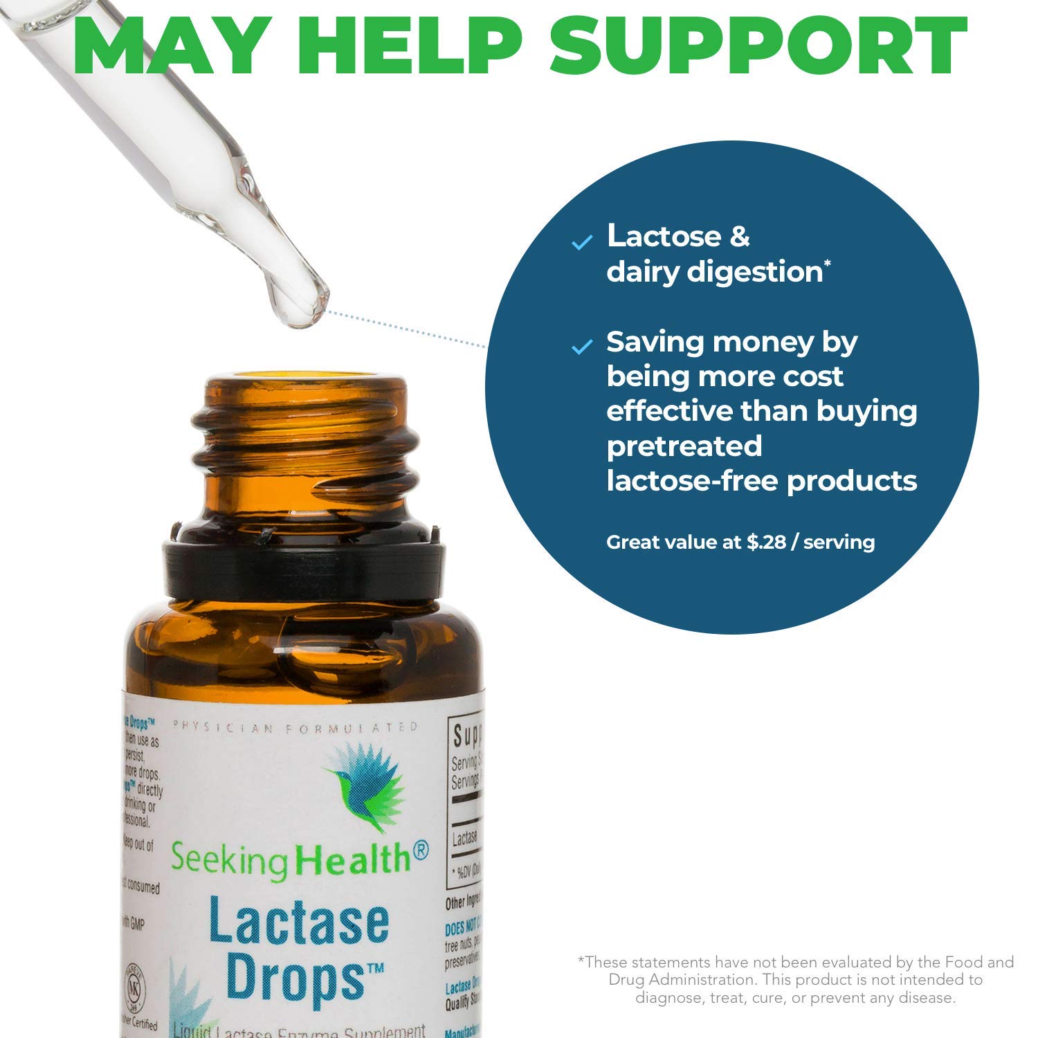 Seeking Health Lactase Drops, 52 Servings, 0.50 fl. Ounces, Supports
