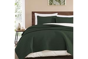 WRENSONGE Queen Quilt-3 Pieces Lightweight Bedspreads Dark Green Queen Size Quilt Bedding Set for All Seasons, Soft Summer Co