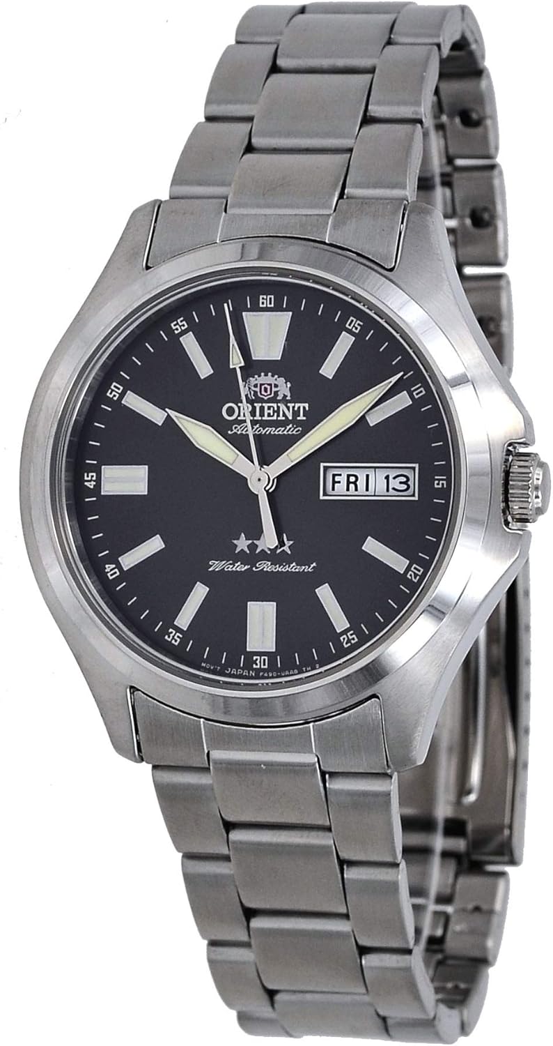 Orient RA-AB0F10N Men's Stainless Steel 3 Star Grey Dial Luminous Index Day Date Automatic Watch 