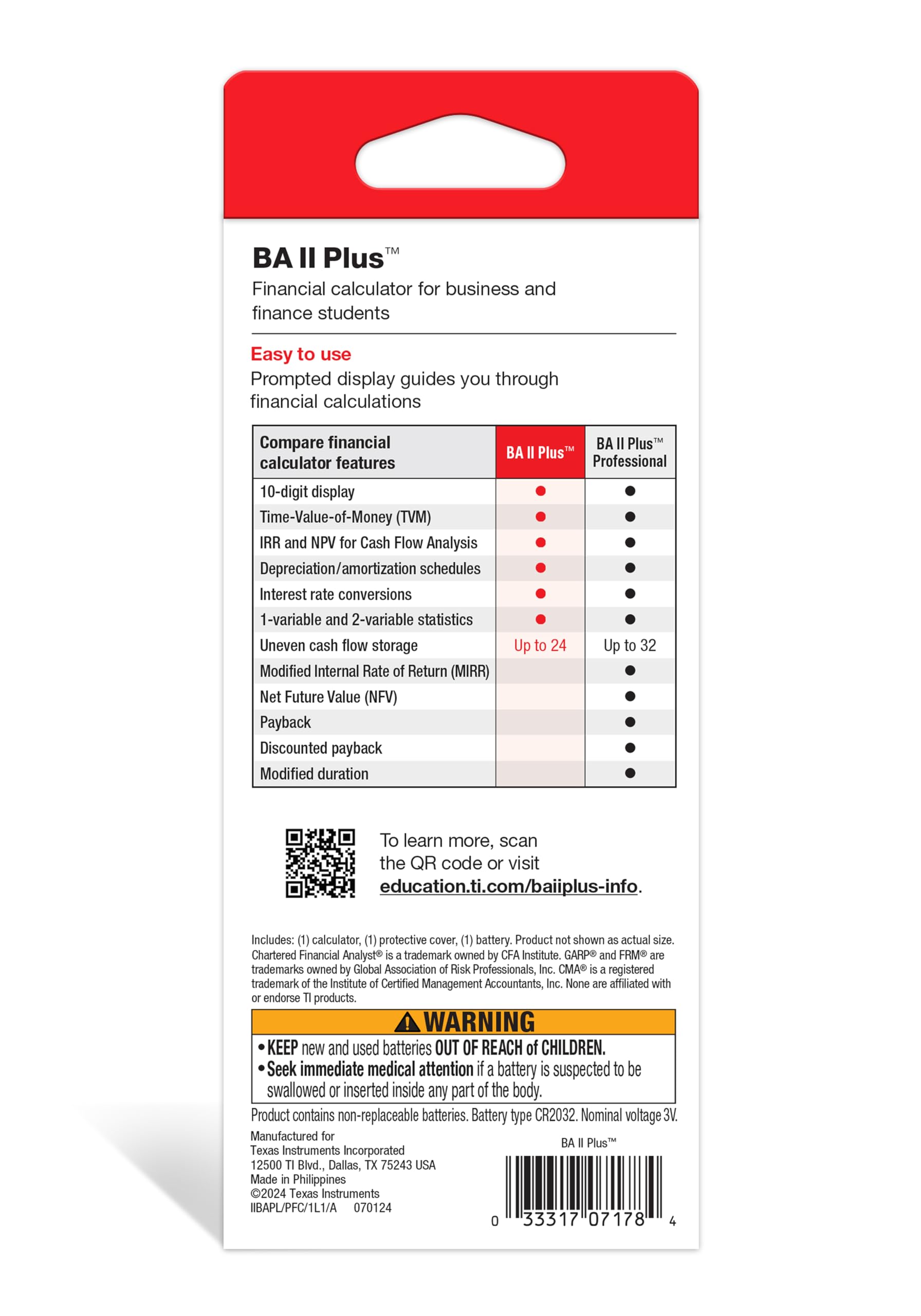 Texas Instruments BA II Plus Financial Calculator, Black Medium