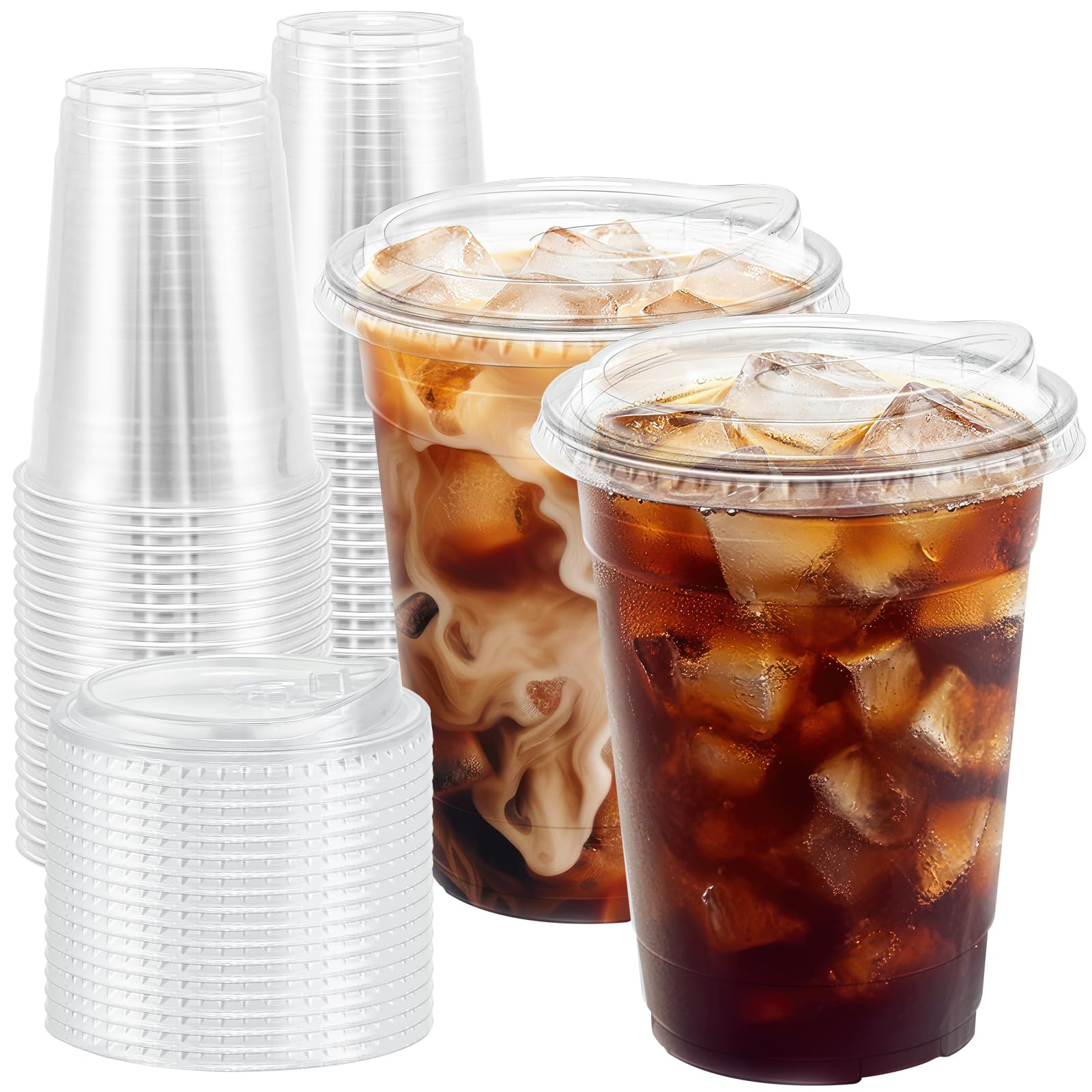 Photo 1 of BYSNOW 100 Pack 16 oz Clear Plastic Cups with Lids, Disposable Iced Coffee Cups with Sip Lids, Sturdy Plastic Smoothie Cups for Cold Drinks