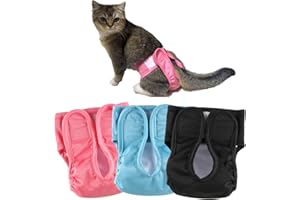 Hi Sprout Reusable Cat Diapers, Washable Cat Incontinence Diapers for Cats Spraying or Cats in Heat or Incontinence，Adjustabl