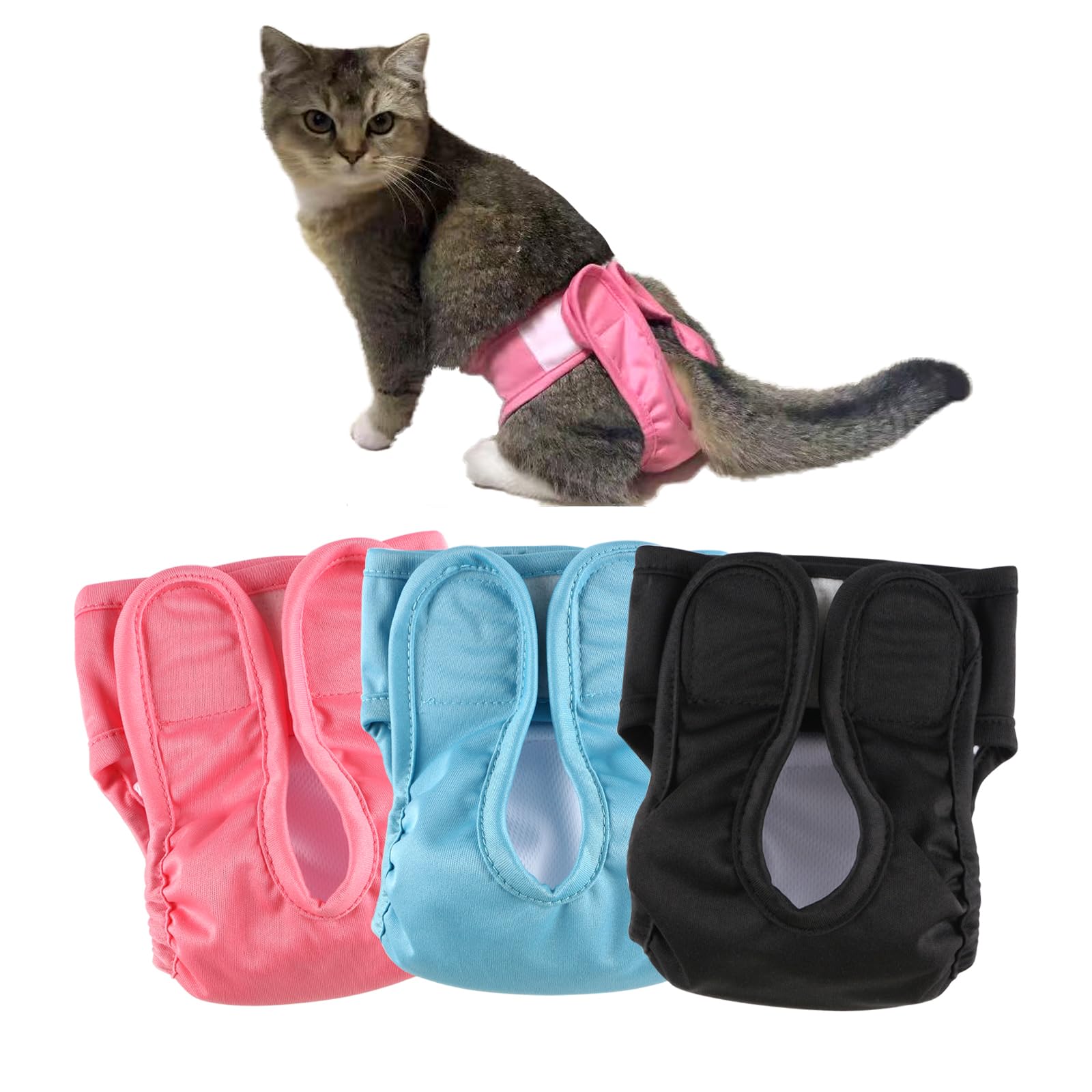 Photo 1 of Hi Sprout Reusable Cat Diapers, Washable Cat Incontinence Diapers for Cats Spraying or Cats in Heat or Incontinence?Adjustable Kitty Diapers 3 Pack (XS)