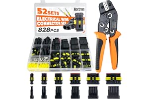 Noxtren 828Pcs 52 Sets Waterproof Automotive Electrical Wire Connectors with Ratcheting Wire Crimper, 1/2/3/4/5/6 Pin Plug Connectors Kit Water proof Connector