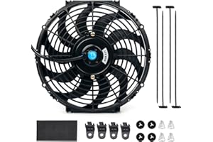 BTSHUB Electric Radiator Cooling Fan 12V 80W, Universal Slim Fan Push Pull Electric Radiator Fan with Mount Kit Black (1 Piec