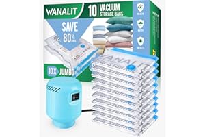 WANALIT Vacuum Storage Bags with Electric Pump, 10 Pack Jumbo Size（40"x28"） Reusable Compression Space Saving Bag for Clothes, Bedding, Mattress, Blankets, Pillows, Comforters, Travel, White