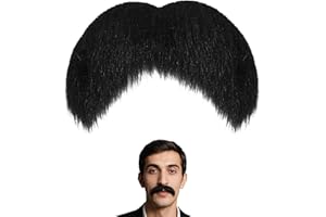 Self Adhesive Fake Mustache, 4x3in Realistic Beard for Halloween Party Dress Up Supplies Costume Cosplay Accessories(Black)