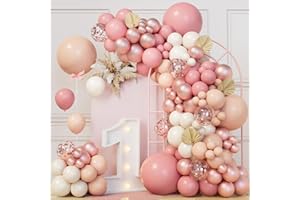 BONROPIN 151Pcs Blush Pink Balloons Garland Arch Kit, Retro Dusty Pink Nude Rose Gold Ivory White Confetti Latex Balloons for Girls Baby Shower Garden Tea Party Bachelorette Birthday Wedding Decorations