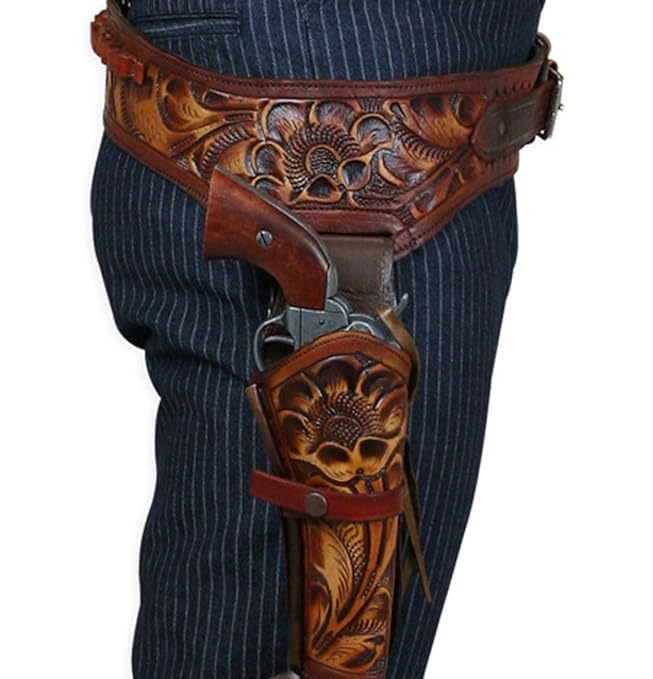 Historical Emporium Men's Right Hand Tooled Leather Western Gun Belt