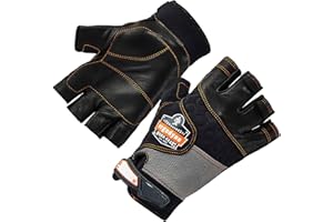 Ergodyne Proflex 901 Half-Finger Leather Impact Gloves, Large, Black