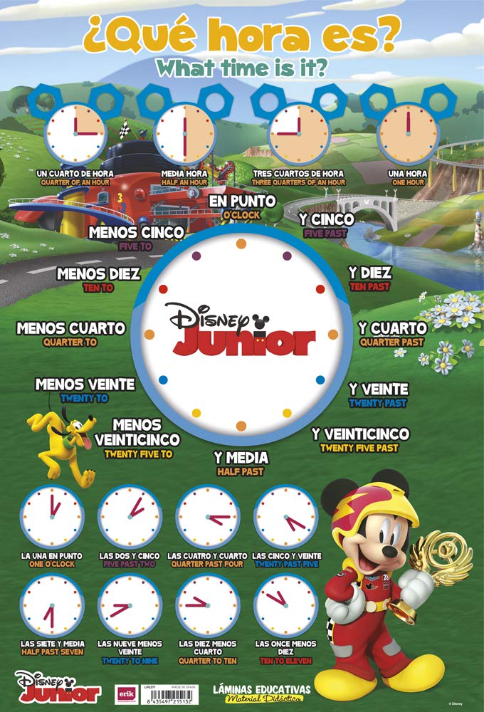 Grupo Erik - Educational Board – 40 x 59 cm – What Time Is It? - Spanish and English