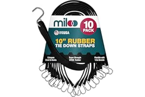 Miloo Rubber Bungee Cords with Hooks - Heavy Duty Tarp and Cargo Straps - Made in USA - 10 Inch Pack of 10