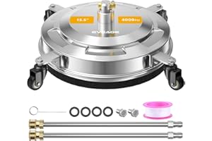 EVEAGE 15.5" Pressure Washer Surface Cleaner, Power Washer Surface Cleaner with 4 Wheels, Stainless Steel Housing Power Washer Accessories with 2 Extension Wands, Replacement Nozzles & 4000 PSI,EP006