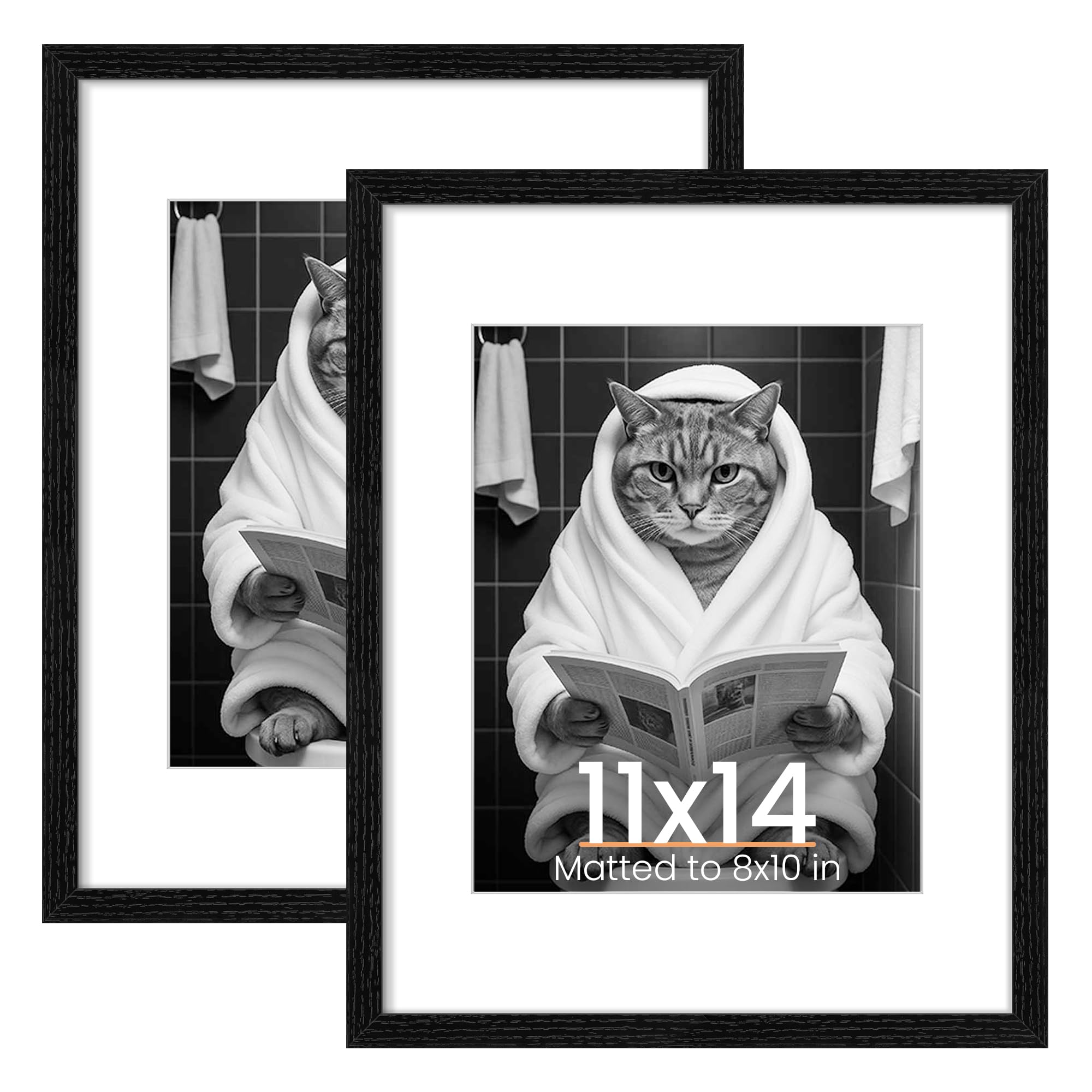 Photo 1 of **2 pack***upsimples 11x14 Picture Frame, Lightweight Thin Frame for Prints, Display 8x10 with Mat or 11x14 Without, Easy Wall Hanging, Black 2 Pack