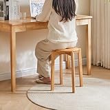 YMYNY 4pcs Solid Wood Round Stool 27x27x45CM Natural Color HBD026N-4 view 5