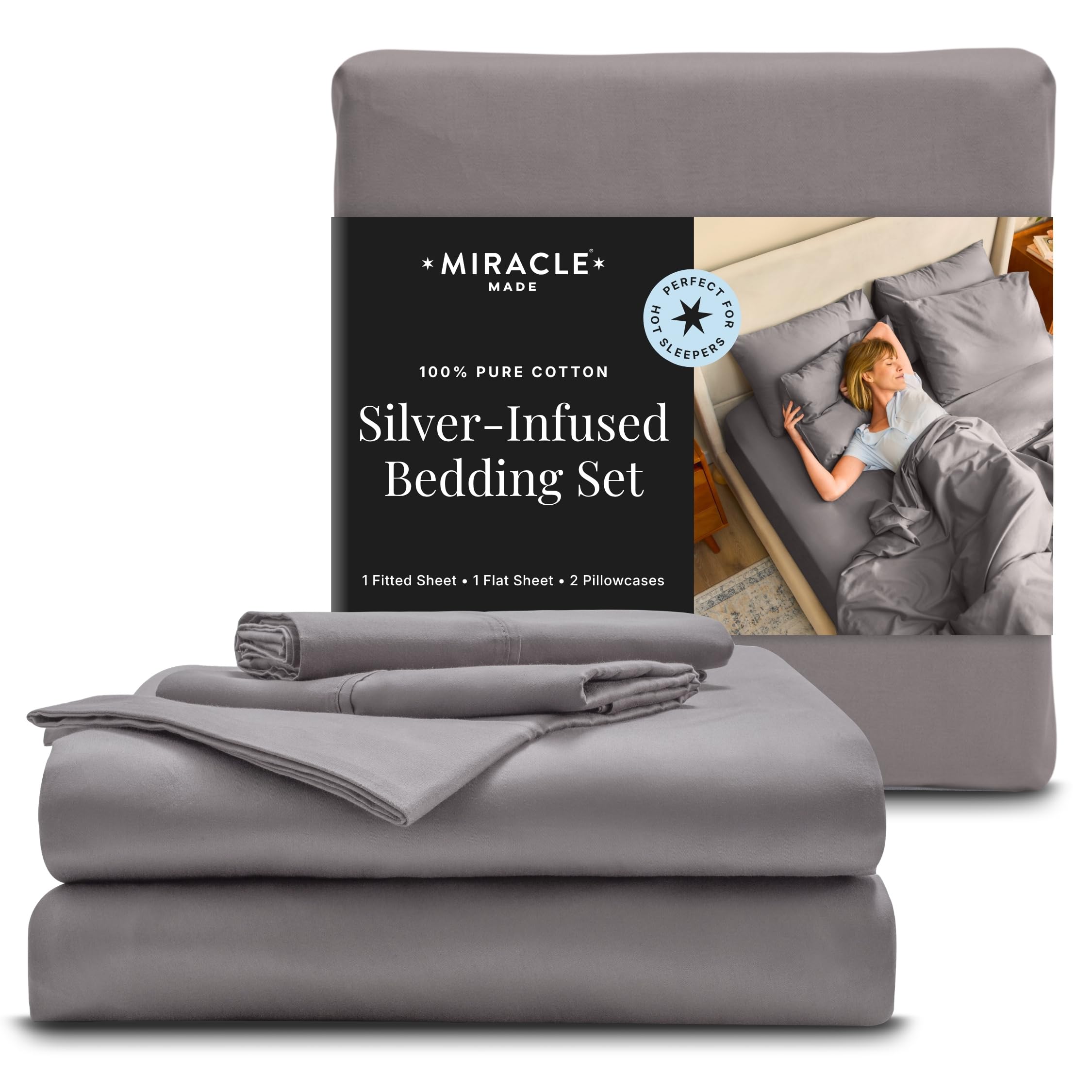 Miracle Made Extra Luxe Bed Sheets, Full Bed Sheets Set Infused with Natural Silver to Stop 99.9% of Bacterial Growth, 500 Thread Count Supima Cotton Sheets, Ultra Breathable, Antimicrobial Bedding