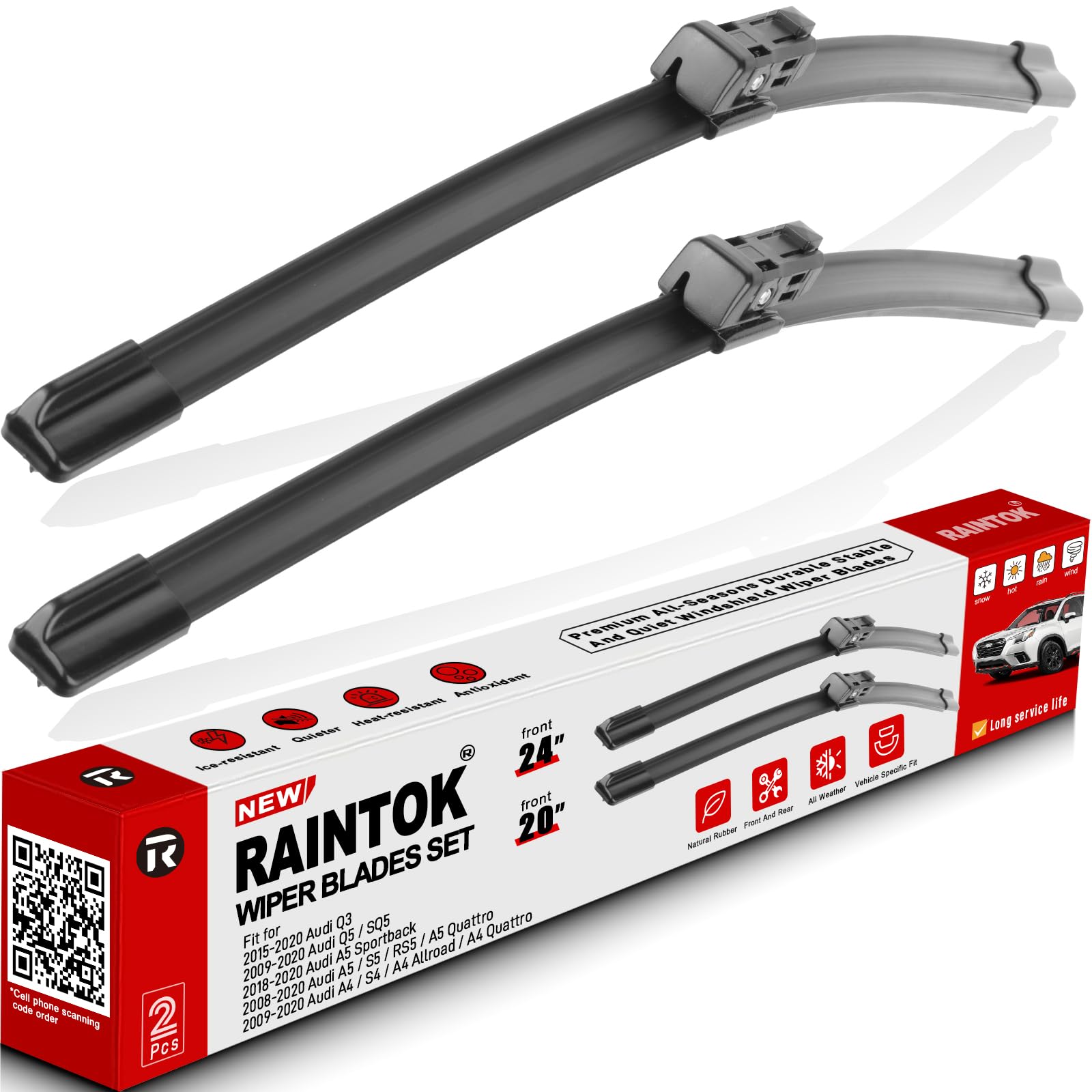 Photo 1 of RAINTOK 24" 20" Windshield Wiper Blades Replacement for 2015-2020 Audi Q3 & 2008-2020 Audi Q5 SQ5 A5 S5 RS5 A4 S4 A4 Allroad Quattro Original Factory Quality Front Wipers Blade Set for My Car