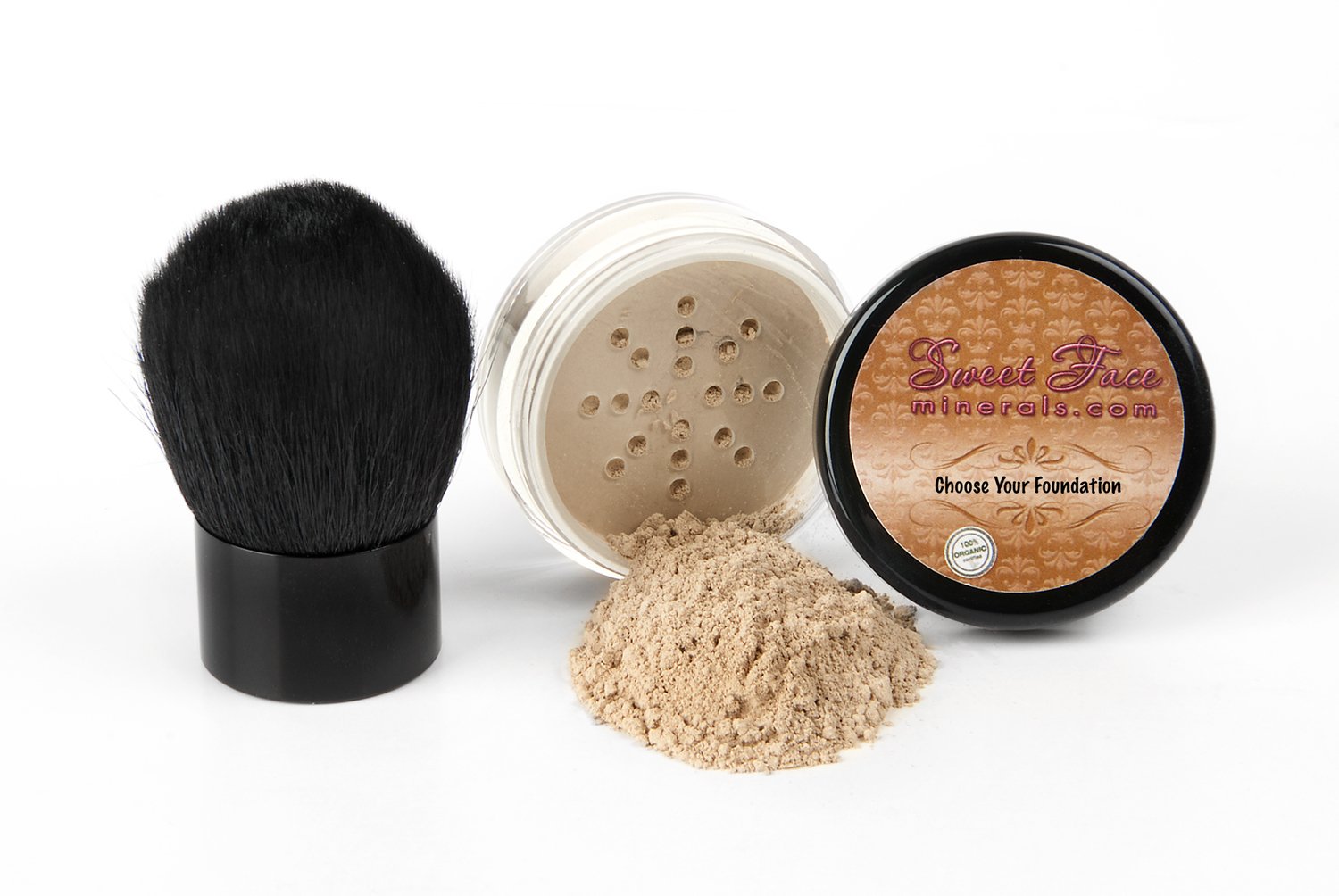 2pc FOUNDATION with KABUKI BRUSH Mineral Makeup (FAIR 1) Matte Loose Powder Bare Face Cosmetics Full Coverage Long Lasting All Skin Types SPF 18