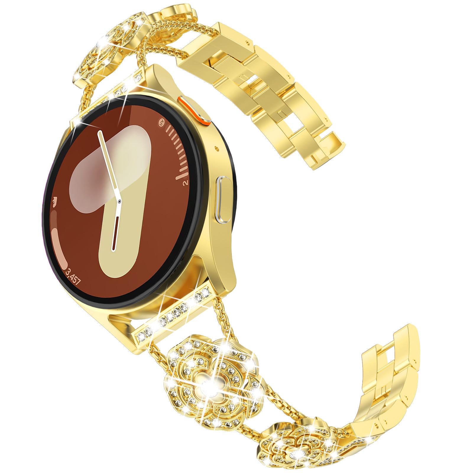 Photo 1 of Surace Compatible With Samsung Galaxy Watch 7/6/5/4/FE Diamond Metal Jewelry Bracelet Wristband, Camellia Dressy Band for 40mm 44mm, Gold