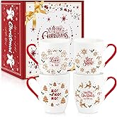 LIKAJON Classic Christmas Coffee Mug Set of 4, 12 oz Gingerbread Man Coffee Mug with Handle, Hot Cocoa Ceramic Mugs with Gift Box for Mom Woman Family Friends Colleagues